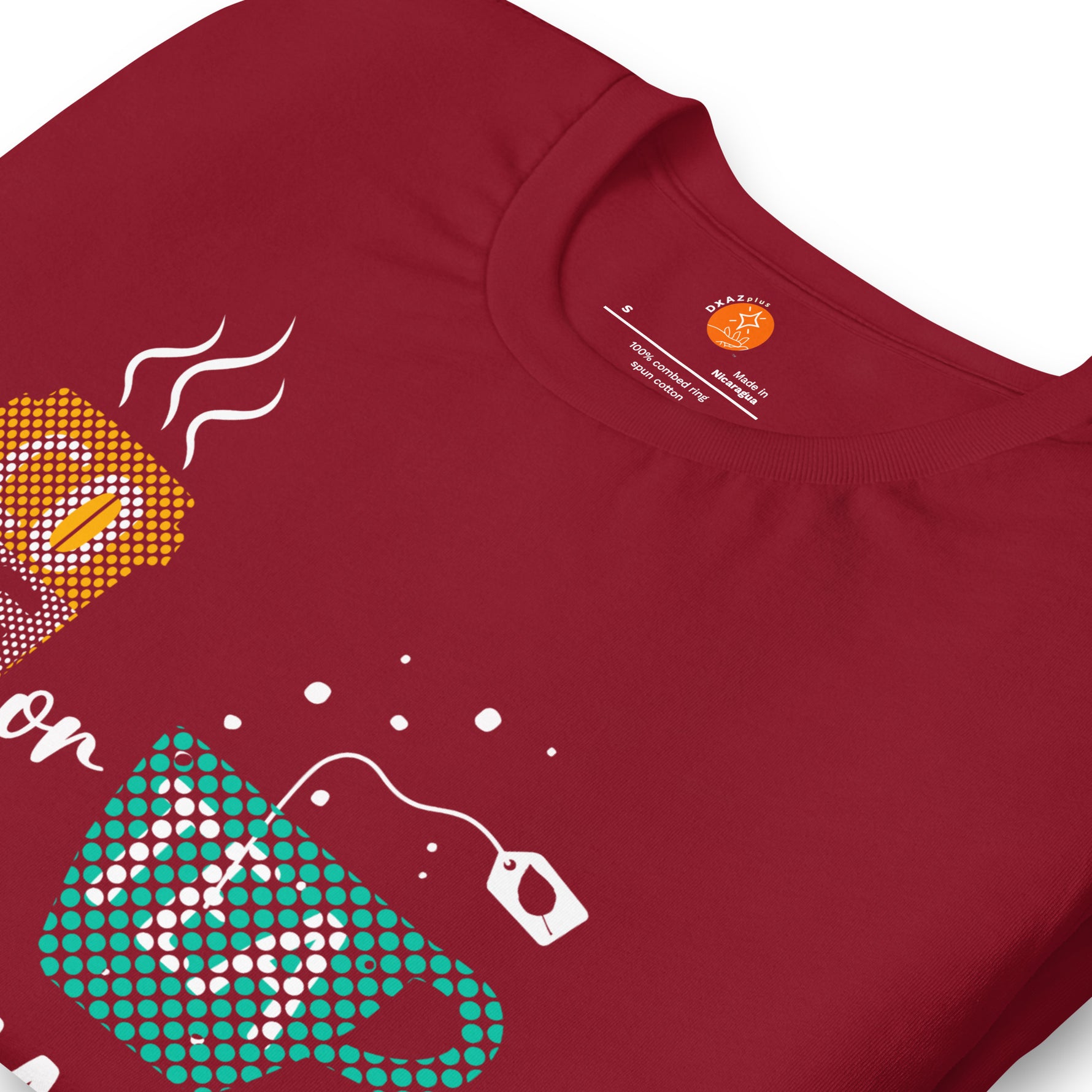 Camiseta unisex Café o Té diseño divertido DXAZplus — detalle/frontal-cardinal
