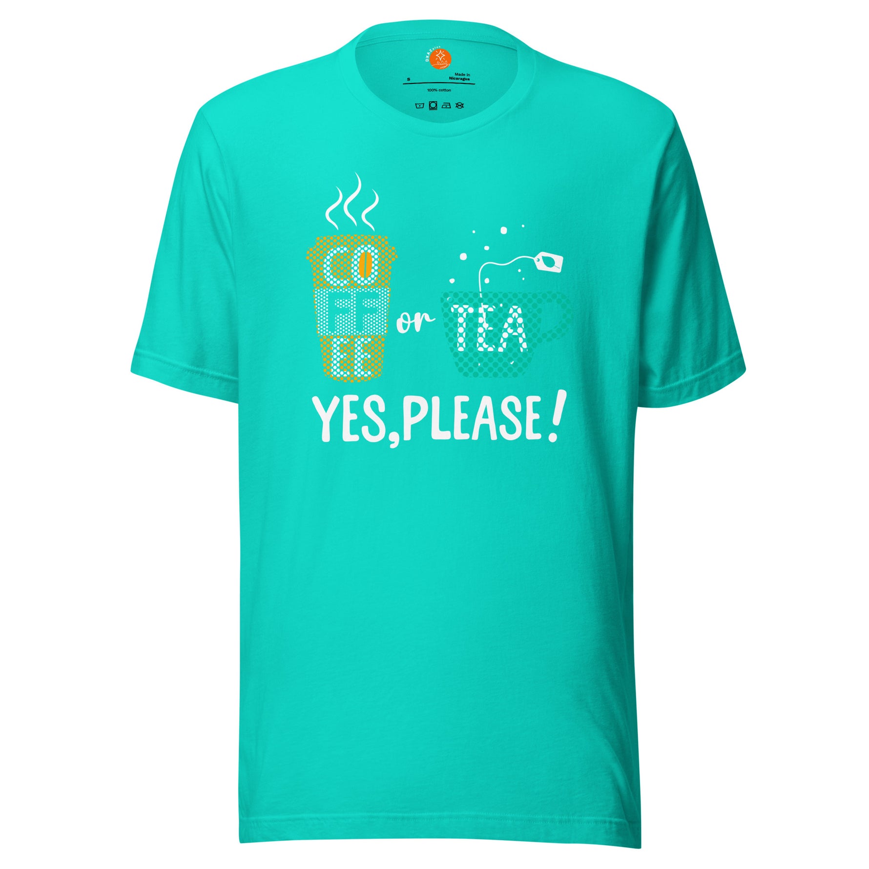 Camiseta unisex Café o Té diseño divertido DXAZplus — frontal-\Verde azulado