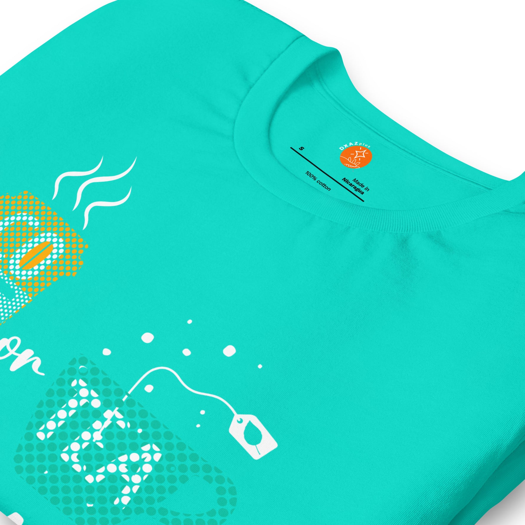 Camiseta unisex Café o Té diseño divertido DXAZplus — detalle/frontal/Verde Azulado